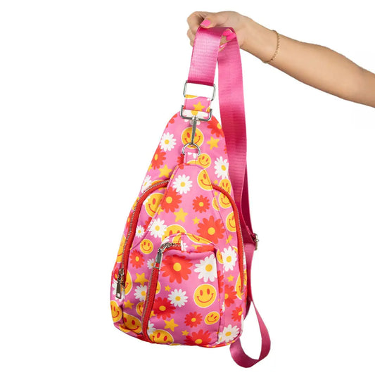 Red Flower Smiley Sling Bag