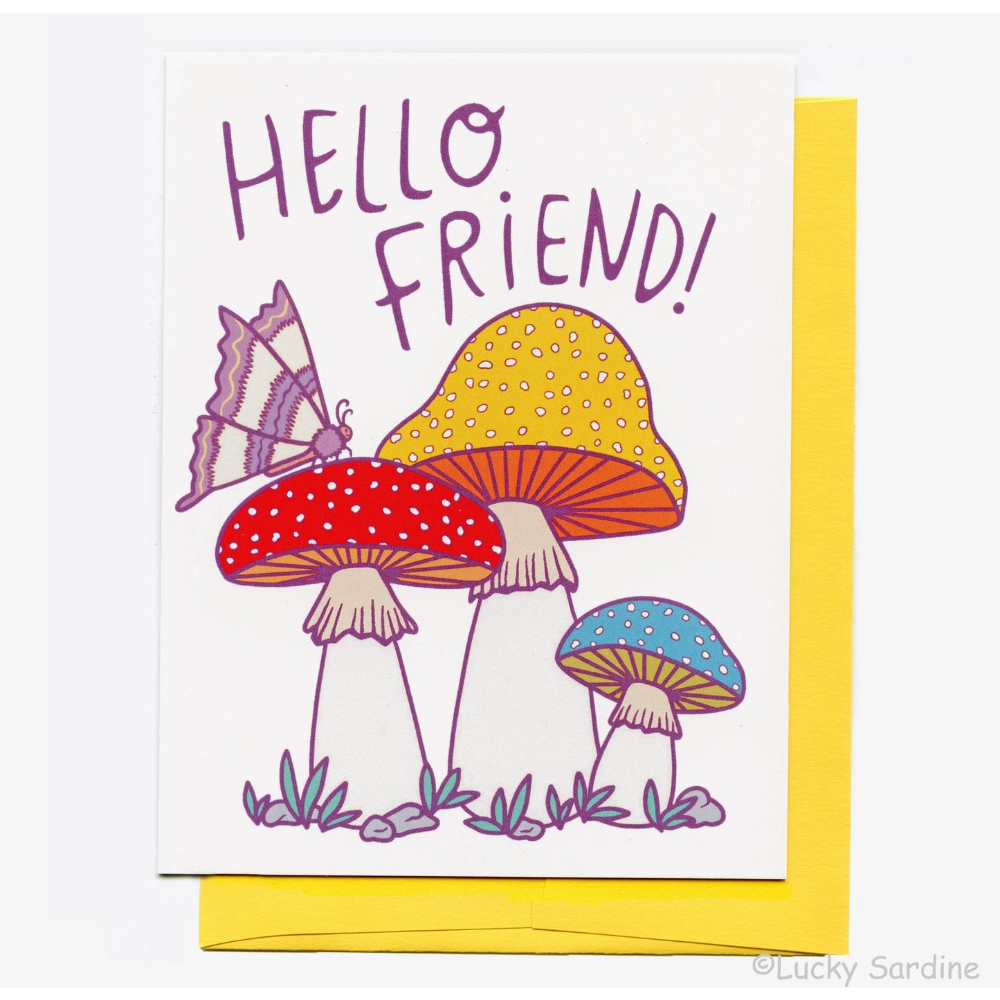 Cute Moth & Mushroom | Hello Friend Greeting Card