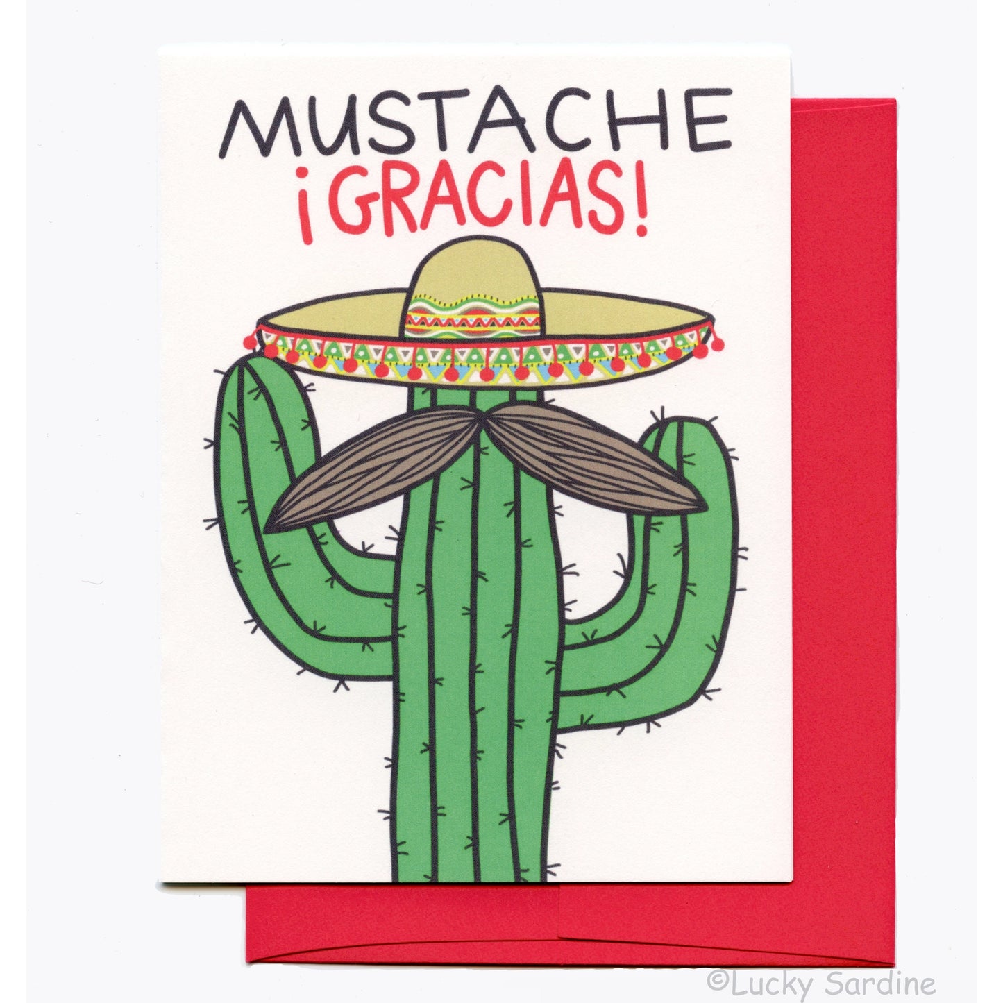 Mustache Gracias Cactus Greeting Card