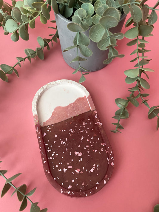 Plaster & Rose Quartz Tray | Resin | Trinket Tray | Jewelry Tray | Dish | Home Decor