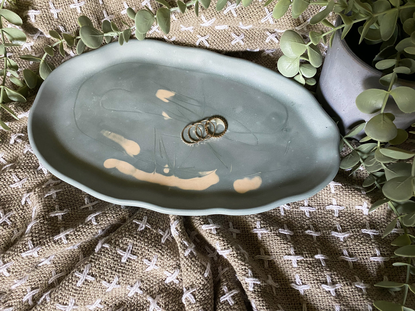 Large Oval Trinket Tray | Plaster | Pottery | Handmade | Gifts Under $30