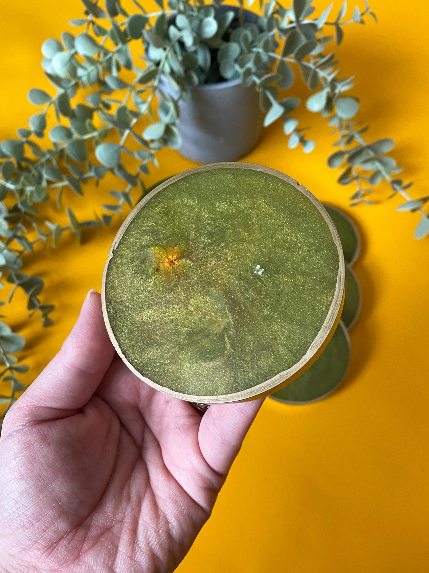 Green Shimmer Coasters | Resin | Gifts Under $25 | Handmade