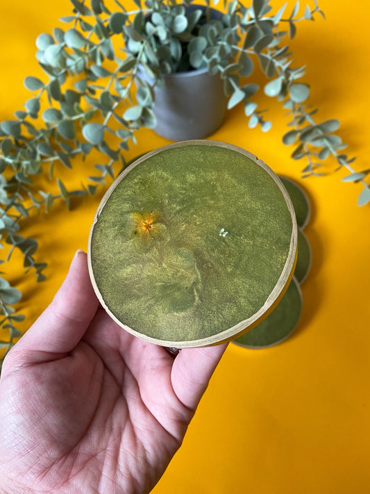 Green Shimmer Coasters | Resin | Gifts Under $25 | Handmade