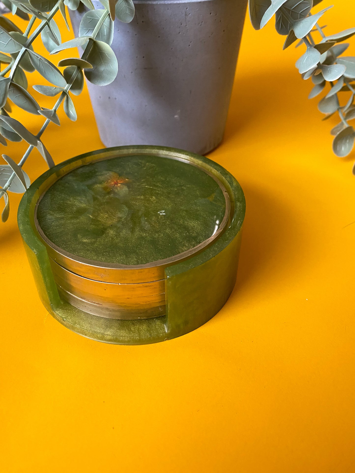 Green Shimmer Coasters | Resin | Gifts Under $25 | Handmade
