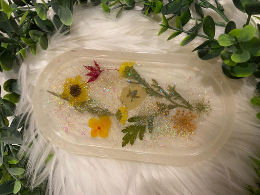 Yellow Floral Trinket Tray | Jewelry Tray | Handmade | Resin Art