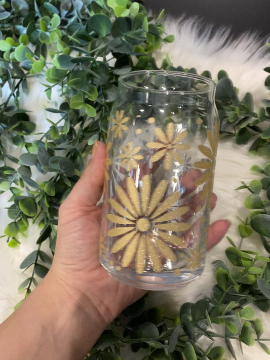 Daisy Coffee Glass | Iced Coffee | Floral Design | Gifts for her | Gifts for him | Gifts under 20