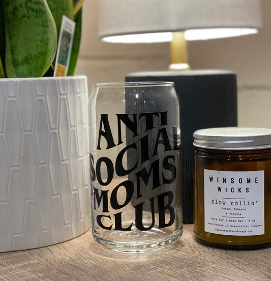 Anti Social Moms Club Glass | Libbey Glass | Gifts for her | Gifts for mom | Beer Can Glass