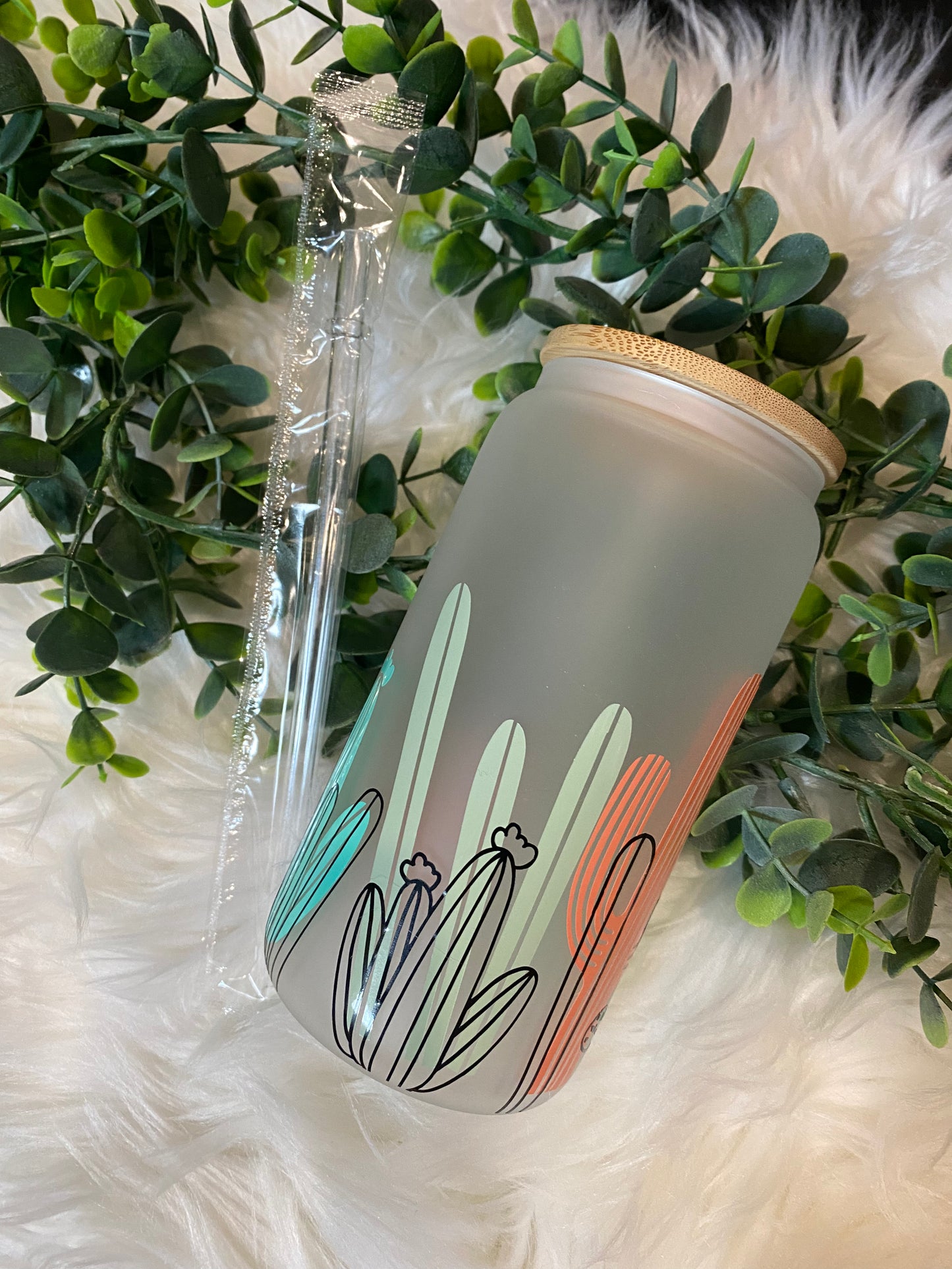 Boho Cactus Frosted Glass | Libbey Glass | Iced Coffee Glass | Beer Can Glass | Gifts under $25