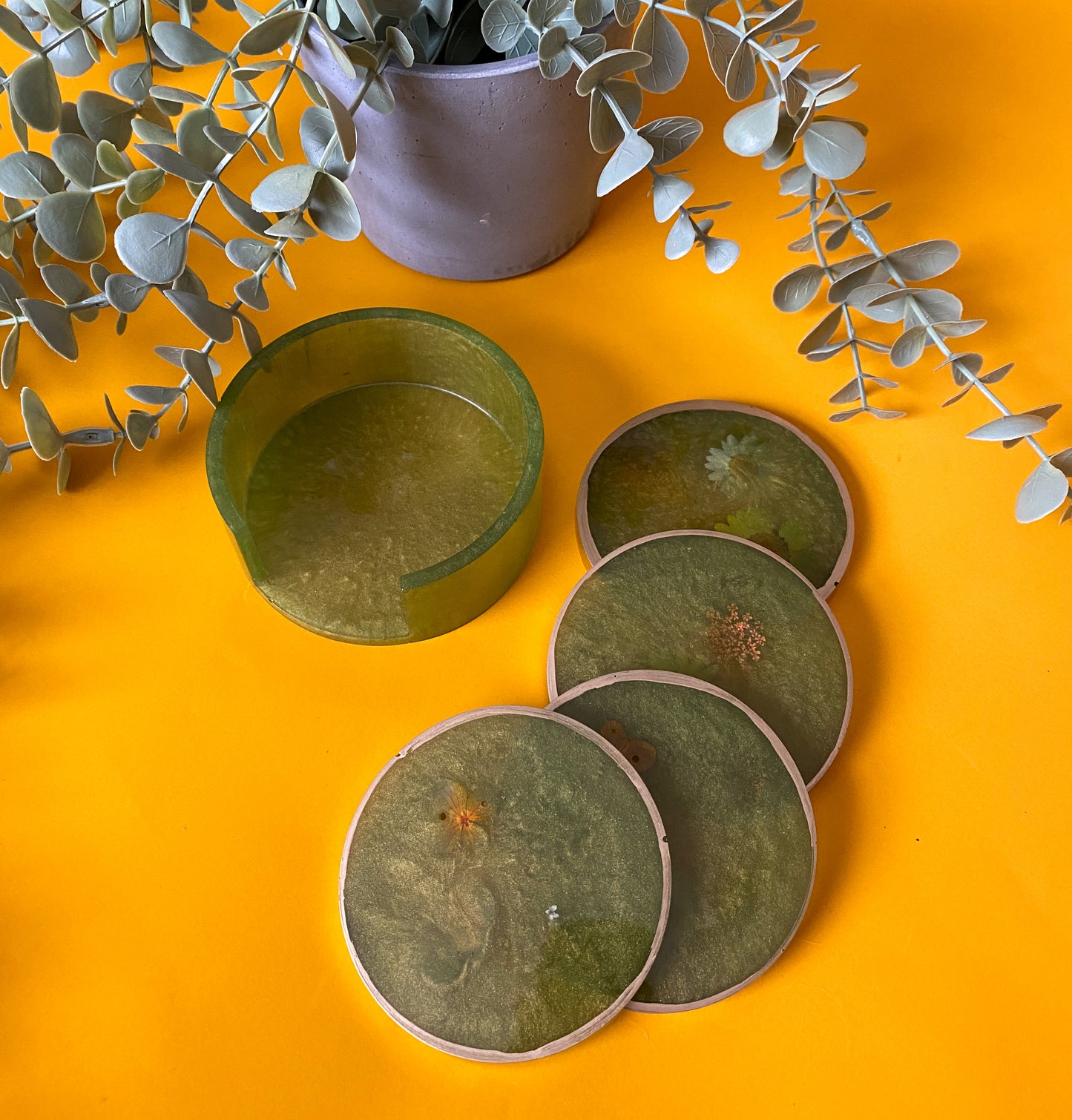 Green Shimmer Coasters | Resin | Gifts Under $25 | Handmade