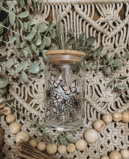 Wildflowers & Butterfly Glass