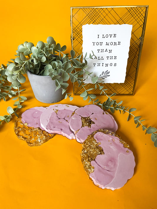 Mauve & Gold Coasters | Resin | Plaster | Housewarming Gifts | Home Decor
