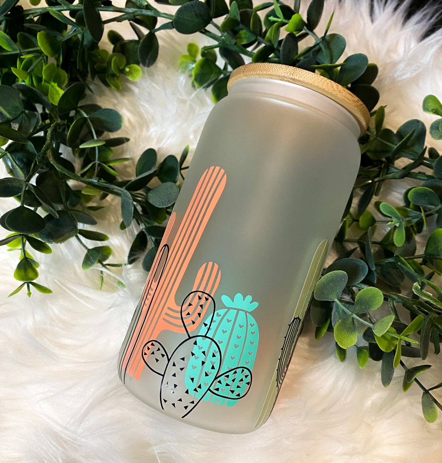 Boho Cactus Frosted Glass | Libbey Glass | Iced Coffee Glass | Beer Can Glass | Gifts under $25
