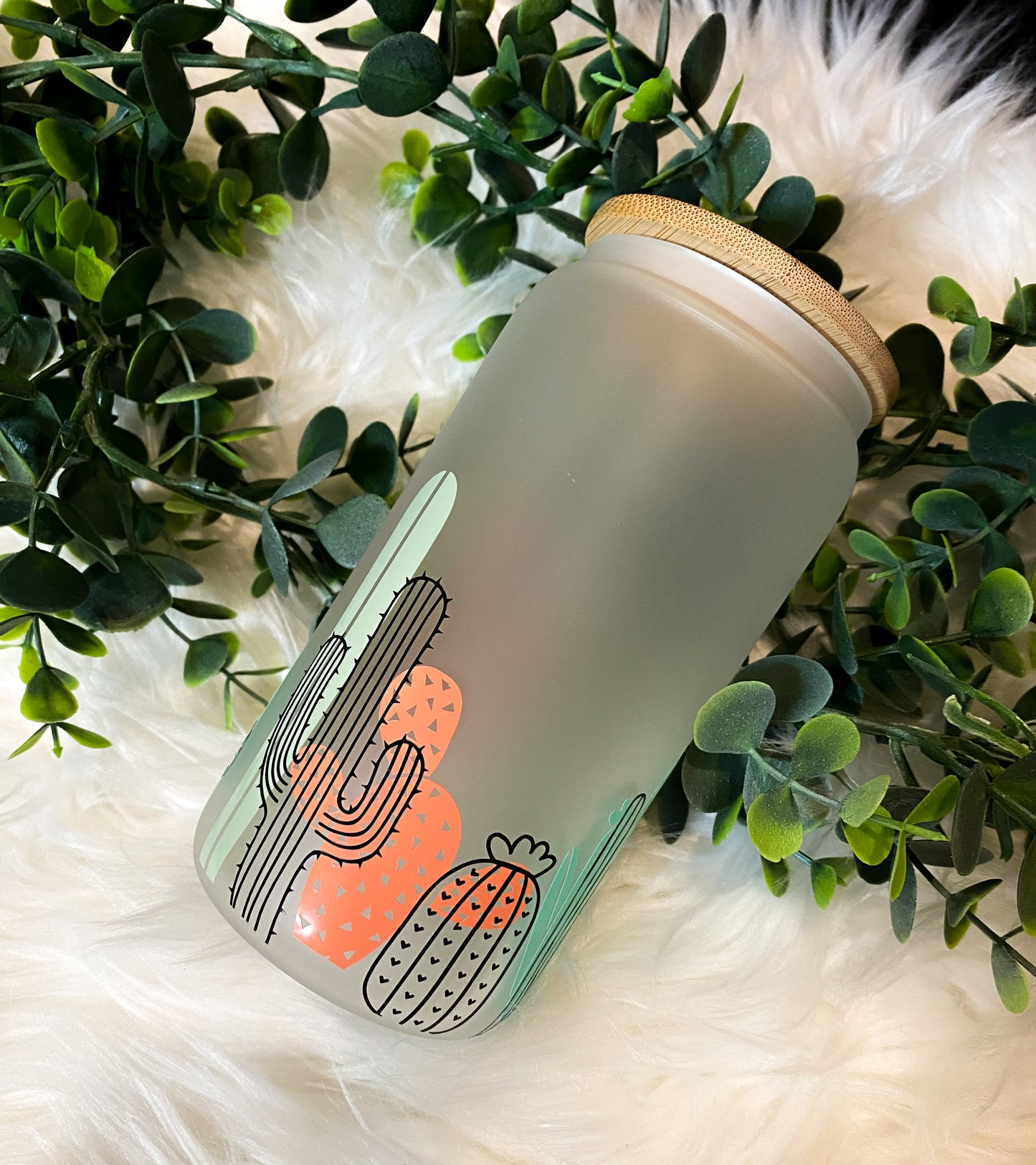 Boho Cactus Frosted Glass | Libbey Glass | Iced Coffee Glass | Beer Can Glass | Gifts under $25