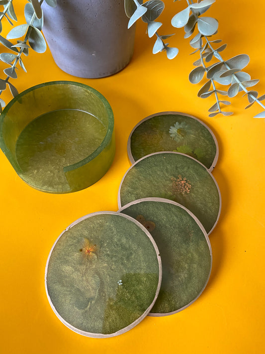 Green Shimmer Coasters | Resin | Gifts Under $25 | Handmade